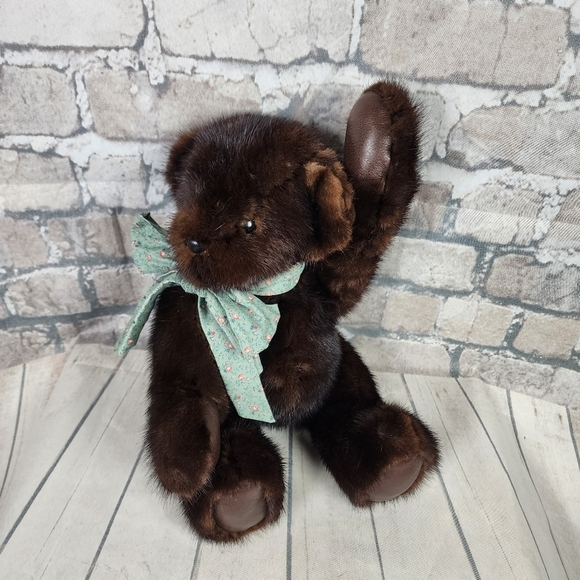 Vintage Handcrafted Genuine  Mink Fur Teddy Bear Jointed 19" Tall - Picture 5 of 16